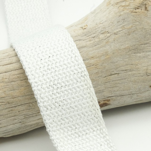 30mm Silver Lurex Cotton Ribbon - White - Maison Klem